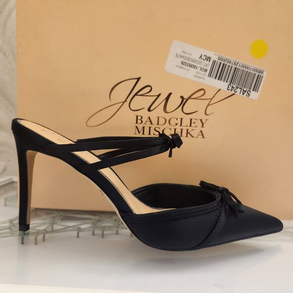 Jewel Badgley Mischka " Klarise" Black Satin Heels. NIB. Size 6 - Picture 3 of 13